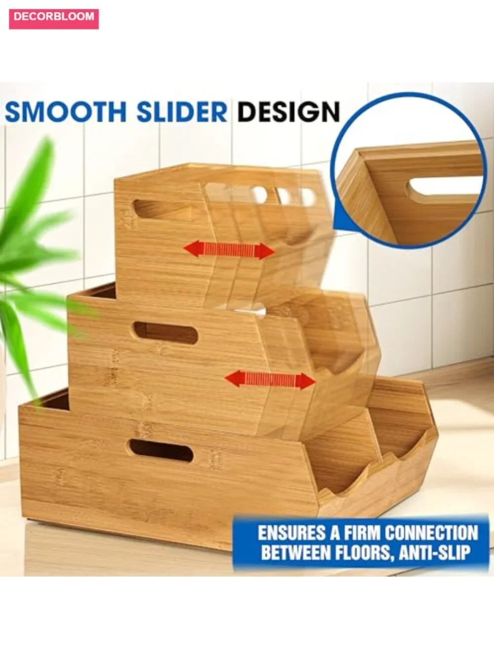 Bamboo Stackable Pantry Storage Bins 3-Tier Potato Onion Basket